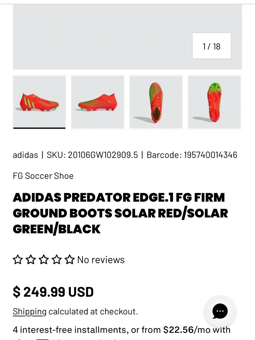 Adidas predator elite .1FG Cleats with orange & Neon Green Accents